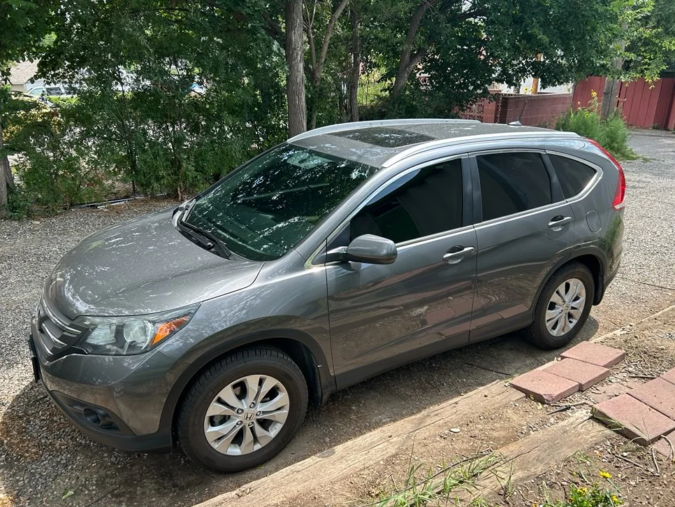 Champagne Honda CR-V full side profile with window tint by SFR Tint & PDR